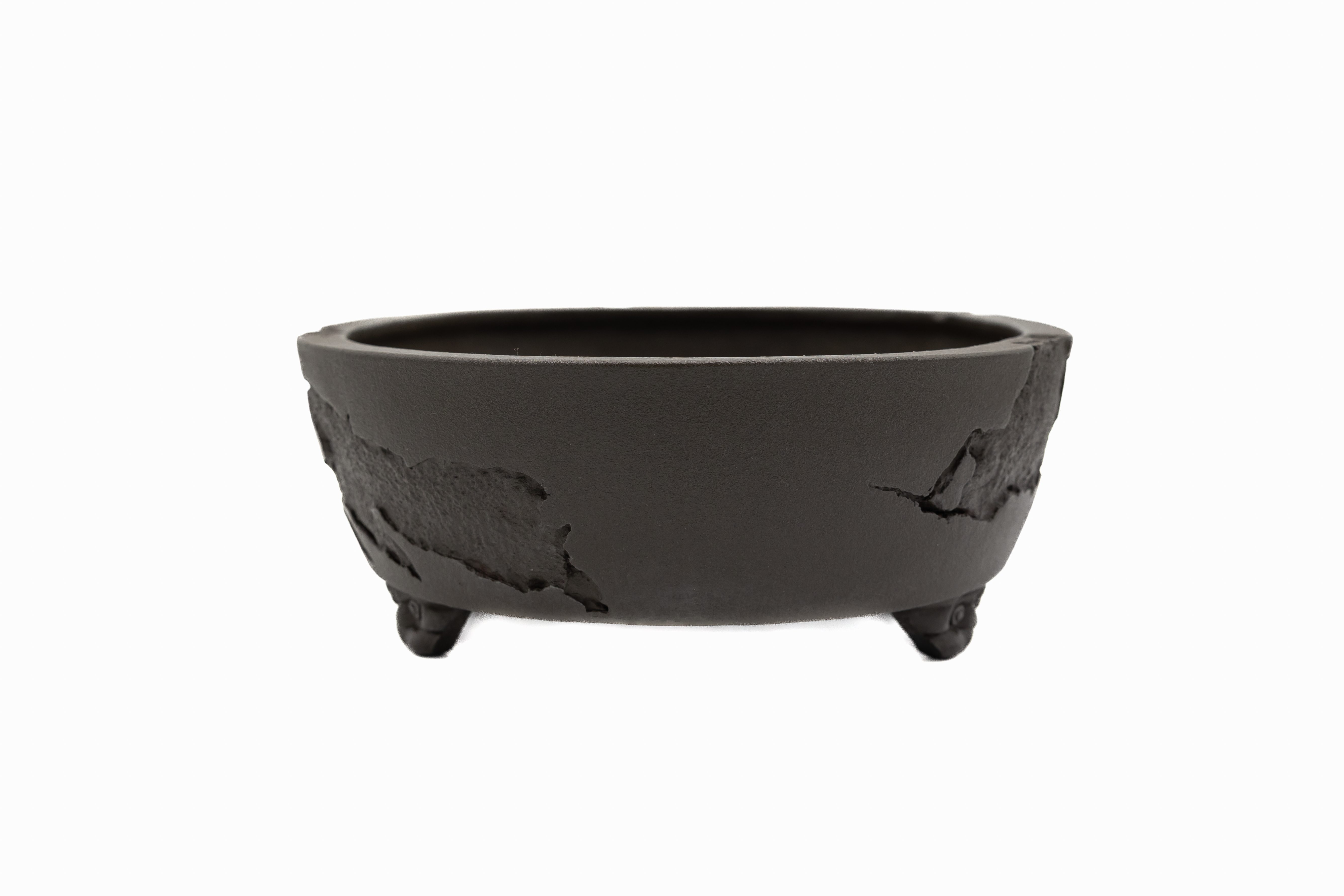 Maceta ovalada grande para bonsái sin esmaltar – Textura carcomida, patas de gárgola Maceta ovalada grande para bonsái sin esmaltar – Textura carcomida, patas de gárgola