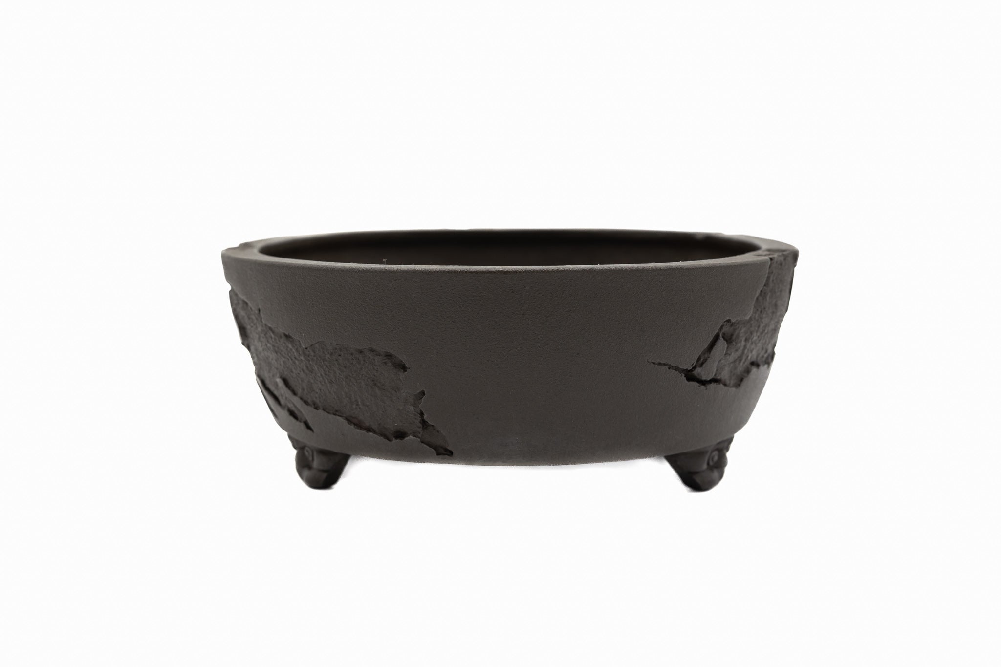 Maceta ovalada grande para bonsái sin esmaltar – Borde decorativo, textura carcomida, base robusta Maceta ovalada grande para bonsái sin esmaltar – Borde decorativo, textura carcomida, base robusta