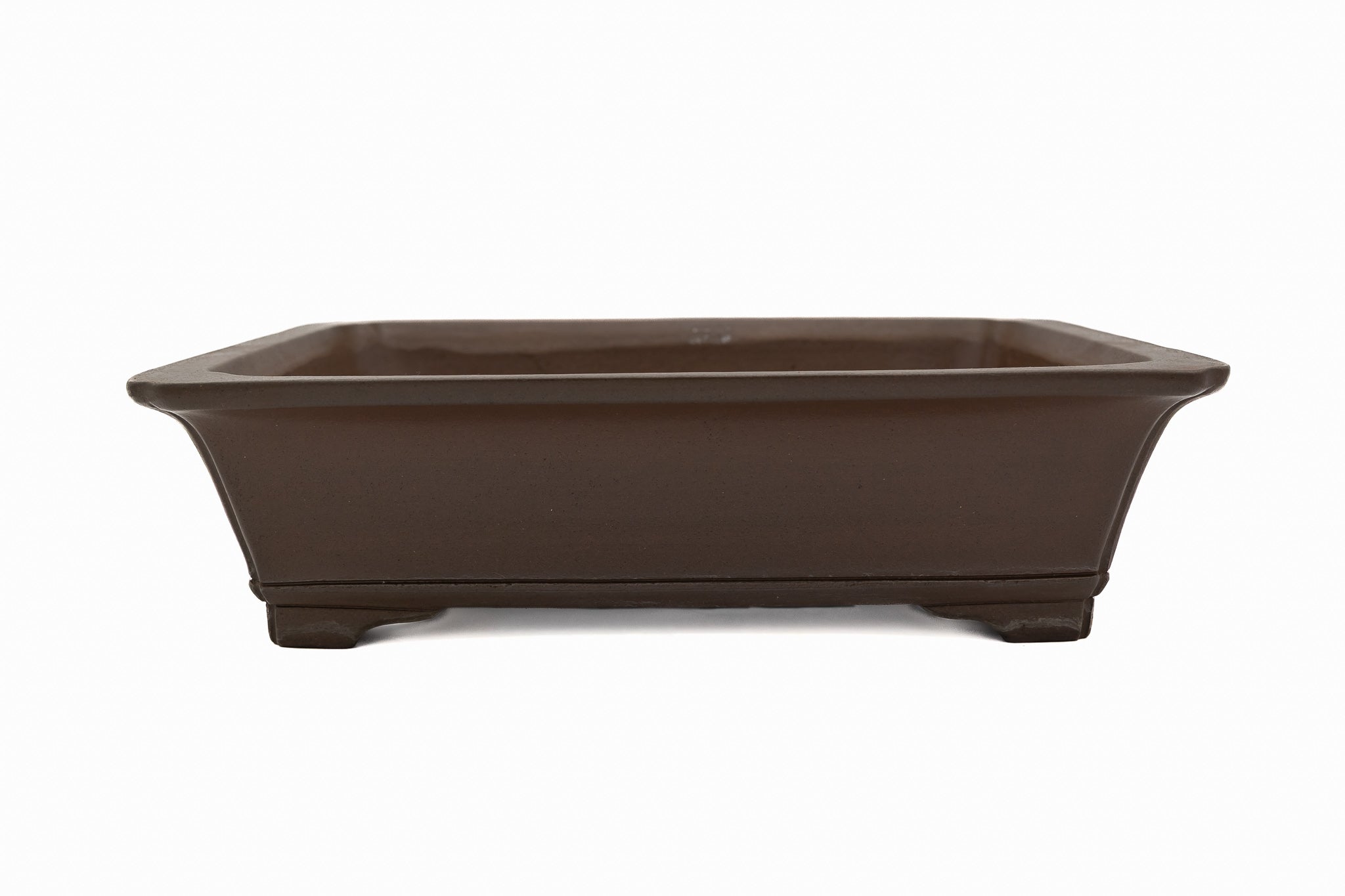 Maceta rectangular grande para bonsái: esmaltada, de textura suave, forma llamativa y líneas definidas.