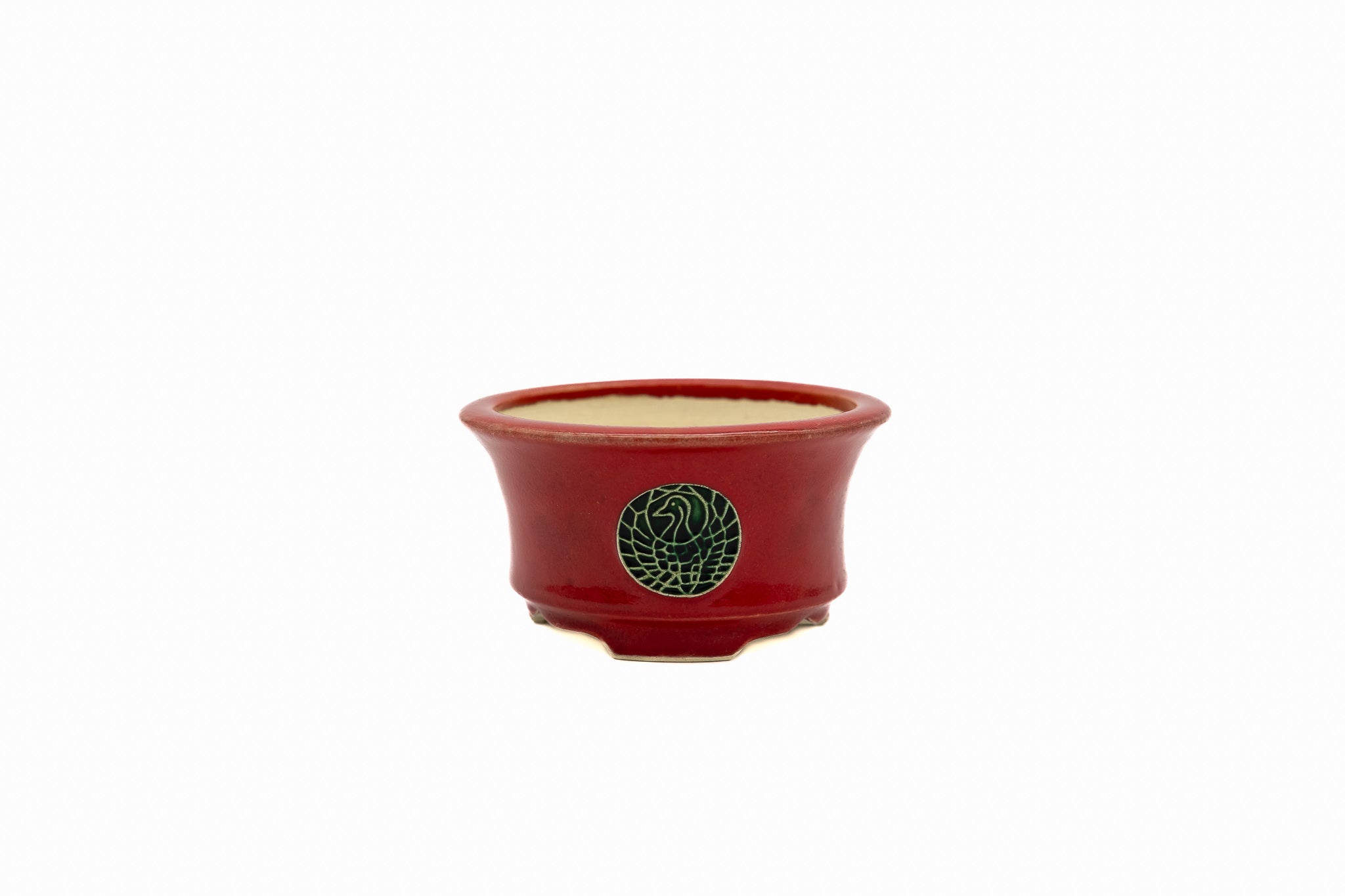 Maceta redonda pequeña para bonsái – Esmalte rojo, forma llamativa
